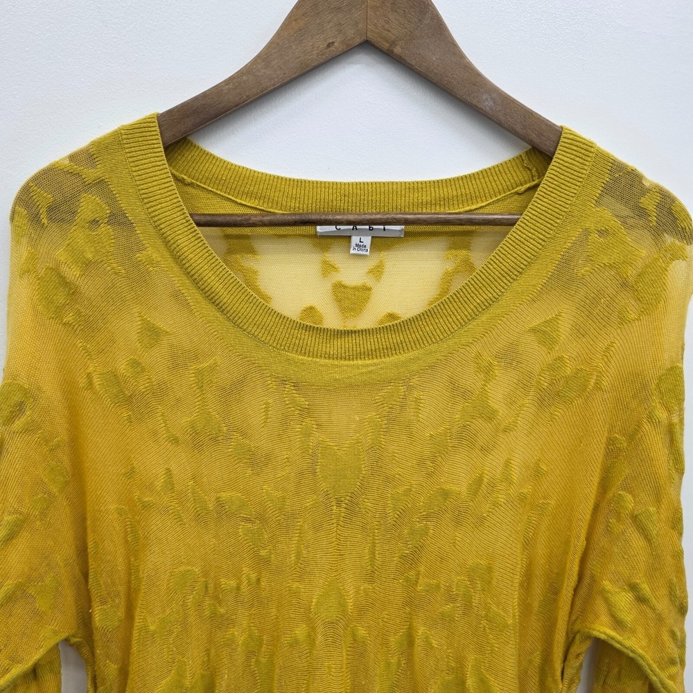 Cabi Womens L Yellow Burnout Sheer Lightweight Textured Knit Long Sleeve Top - Picture 8 of 12